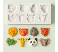 Graziano, Stampo Silicone Animali Selvaggi e Zoo 8 Forme 10x6cm - 3D, Leone, Tigre, Giraffa, Panda, Elefante