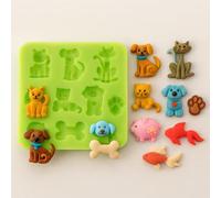Graziano, Stampo Silicone Cani & Gatti 10 Disegni 8cm - Gattini, Cagnolini, Pesce, Orma, Per Fondente e Pasta Zucchero