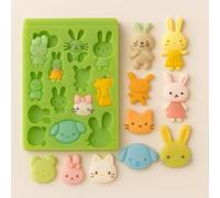 Graziano, Stampo Silicone Coniglietti e Animali 13 Disegni 10.5x7.5cm - Cagnolino, Gatto, Orsacchiotto, Per Pasta Zucchero