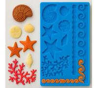Graziano, Stampo Silicone Mare 9 Motivi 20x13cm - Stelle Marine, Conchiglie, Onde, Bordure, Per Torte