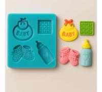 Graziano, Stampo Silicone Nascita 4 Disegni 7.5cm - Bavaglino, Scarpette, Ciuccetto, Quadrato Cuori, Per Cioccolato