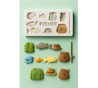 Graziano, Stampo Silicone Pesca 9 Forme 11.5x6cm - 3D, Pesci, Canna, Cappello, Cestino, Giubotto, Per Fondente