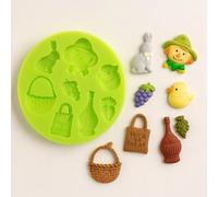 Graziano, Stampo Silicone Picnic 8 Disegni 9cm - Cestino, Coniglietto, Uva, Spaventapasseri, Per Pasta Zucchero