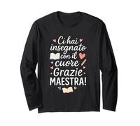 Grazie Maestra Fine Anno Con Frase di Ringraziamento Donna Maglia a Manica