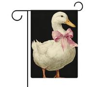 Graziosa anatra bianca con un fiocco rosa, bandiera da giardino stagionale in iuta double face, per esterni, 30,5 x 45,7 cm