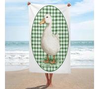 Graziosa anatra bianca in un ovale verde a scacchi telo mare in microfibra senza sabbia grande asciugamani da doccia multiuso assorbente per bagno piscina 130 x 80 cm