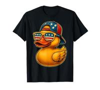 Graziosa anatra di gomma con occhiali da sole bandiera USA Duckie 4 luglio Maglietta