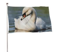 Graziosa bandiera a forma di cigno, 89 x 150 cm, stampa su entrambi i lati, bandiera decorativa da giardino, non sbiadisce, con occhielli in ottone, sfondo fotografico da appendere, per interni ed