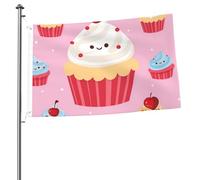 Graziosa bandiera a forma di cupcake da 0,9 x 0,9 m, stampa su entrambi i lati, bandiere da giardino, bandiera da cortile per esterni, bandierine regalo con occhielli, sfondo fotografico per interni