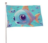 Graziosa bandiera a forma di pesce, 119,4 x 177,8 cm, stampa su entrambi i lati, bandiera decorativa da giardino, non sbiadisce, con occhielli in ottone, sfondo fotografico da appendere per interni ed