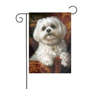 Graziosa bandiera bianca da giardino con cane 30 x 45 cm verticale su entrambi i lati per case coloniche decorazioni esterne bandiera cortile