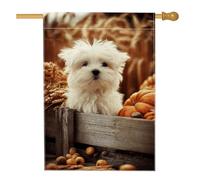 Graziosa bandiera bianca da giardino con cuccioli, bandiera autunnale per la decorazione della casa, bandiera da giardino in iuta su entrambi i lati, decorazione stagionale per esterni, 71 x 101 cm