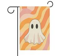 Graziosa bandiera bianca fantasma retrò stile giardino casa cortile esterno bandiera stagionale vacanza juta doppia faccia bandiera 30,5 x 45,7 cm
