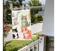 Graziosa bandiera con gatti dei cartoni animati, 6 x 90 cm, per esterni e interni, primavera, estate, autunno, inverno, da giardino, con occhiello, verticale, su entrambi i lati, per decorazioni da