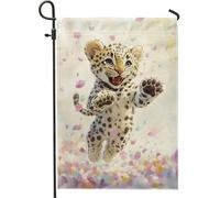 Graziosa bandiera da giardino a forma di cucciolo di leopardo, striscione decorativo per la casa con animali primaverili ed estivi, in iuta su entrambi i lati, per feste per bambini, 30,5 x 45,7 cm