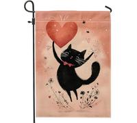 Graziosa bandiera da giardino a forma di cuore di gatto, decorazione stagionale per San Valentino, decorazione per prato esterno su entrambi i lati, 30,5 x 45,7 cm