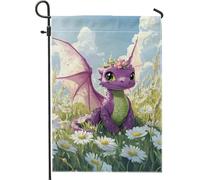 Graziosa bandiera da giardino a forma di drago, decorazione floreale primaverile estiva per bambini, double face con margherite, decorazione per prato e vacanze, 30,5 x 45,7 cm