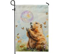 Graziosa bandiera da giardino a forma di marmotta, fantasiosa bolla di animali marroni, decorazione estiva per esterni, bandiera da cortile in iuta su entrambi i lati, per la decorazione del prato