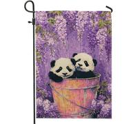 Graziosa bandiera da giardino a forma di panda, bandiera floreale con glicine viola, decorazione per esterni in iuta su entrambi i lati, per primavera, estate, casa, prato, 30,5 x 45,7 cm