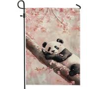 Graziosa bandiera da giardino a forma di panda, con fiori di ciliegio e pesche, decorazione per esterni, doppia faccia in iuta, decorazione per casa, prato, 30,5 x 45,7 cm
