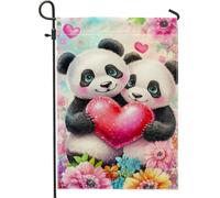 Graziosa bandiera da giardino a forma di panda, decorazione floreale da giardino con orsetto color pesca, decorazione per prato su entrambi i lati, per San Valentino e primavera, 30,5 x 45,7 cm