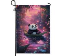 Graziosa bandiera da giardino a forma di panda, decorazione per esterni con scena naturale colorata, arte su entrambi i lati per primavera estate, fantasioso striscione per casa e giardino, perfetto