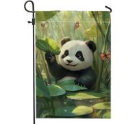 Graziosa bandiera da giardino a forma di panda, design a foglia verde per la primavera e l'estate, decorazione per esterni, striscione su entrambi i lati per prato e decorazione della casa, adorabile
