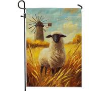 Graziosa bandiera da giardino a forma di pecora, agnello bianco crema nel campo di grano, decorazione per la casa, bandiera decorativa da cortile su entrambi i lati, per primavera, estate, decorazione