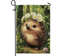 Graziosa bandiera da giardino a forma di riccio, decorazione primaverile floreale verde, striscione su entrambi i lati in morbido tessuto per la decorazione del prato esterno 30,5 x 45,7 cm