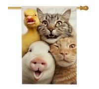 Graziosa bandiera da giardino con animali amici, gatto giallo, anatra, maiale, coniglio, decorazione per esterni, striscione in iuta su entrambi i lati, per la primavera e l'estate, decorazione per
