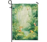 Graziosa bandiera da giardino con animali della giungla, striscione decorativo con tigre verde, decorazione per prato esterno su entrambi i lati, perfetta per la primavera e l'estate, casa e feste