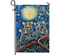 Graziosa bandiera da giardino con animali notturni, decorazione per esterni con creature al chiaro di luna blu, striscione su entrambi i lati per la decorazione stagionale della casa, 30,5 x 45,7 cm
