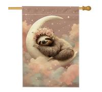 Graziosa bandiera da giardino con bradipo luna, bandiera floreale per la casa, bandiera da giardino in iuta su entrambi i lati, decorazione per prato all'aperto primaverile, 71 x 101 cm