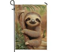 Graziosa bandiera da giardino con bradipo, striscione decorativo con animali marroni, in iuta su entrambi i lati, decorazione per esterni per feste estive, prato e giardino, accenti per la casa, 30,5