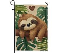 Graziosa bandiera da giardino con bradipo, striscione decorativo per la casa con animali marroni, bandiera da cortile in tessuto su entrambi i lati, decorazione estiva per esterni, 30,5 x 45,7 cm