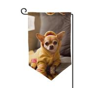 Graziosa bandiera da giardino con chihuahua depressa, stampa su entrambi i lati, bandiere da giardino per la decorazione della casa, resistente alle intemperie e doppia cucitura, 45,7 x 32,7 cm