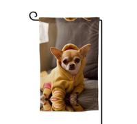 Graziosa bandiera da giardino con chihuahua depressa, stampa su entrambi i lati, bandiere da giardino per la decorazione della casa, resistente alle intemperie e doppia cucitura, 45,7 x 32,7 cm