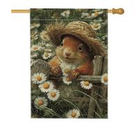 Graziosa bandiera da giardino con coniglietto, coniglio marrone con cappello di paglia, decorazione floreale per esterni, decorazione a molla in iuta su entrambi i lati, per prato e giardino, 71 x 101