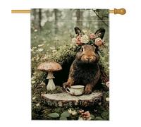 Graziosa bandiera da giardino con coniglietto marrone con bandiera floreale reale per esterni, bandiera da giardino in iuta su entrambi i lati, decorazione per primavera estate e prato, 71 x 101 cm
