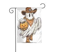 Graziosa bandiera da giardino con cowboy occidentale fantasma zucca 30 x 45 cm verticale su entrambi i lati per fattoria vacanze decorazioni esterne bandiera cortile