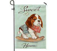 Graziosa bandiera da giardino con cucciolo di beagle, verde menta, decorazione per cani domestici, decorazione per esterni su entrambi i lati, per gli amanti degli animali, 30,5 x 45,7 cm