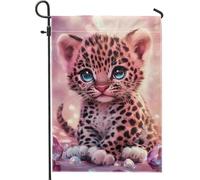Graziosa bandiera da giardino con cucciolo di leopardo, decorazione per la casa o il cortile, decorazione per esterni in iuta su entrambi i lati, 30,5 x 45,7 cm