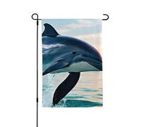 Graziosa bandiera da giardino con delfino che salta su entrambi i lati, 71 x 102 cm, striscione decorativo da cortile per veranda prato patio per tutte le stagioni