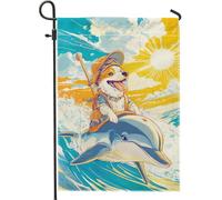 Graziosa bandiera da giardino con delfino, decorazione colorata per l'estate e il cortile, decorazione per esterni a tema animale domestico su entrambi i lati, 30,5 x 45,7 cm