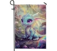 Graziosa bandiera da giardino con drago magico, morbida creatura fantasy blu per esterni, decorazione per prato primaverile estate decorazione per la casa su entrambi i lati striscione da cortile 30,5