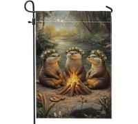 Graziosa bandiera da giardino con falò da campo, scena della natura e fauna selvatica, striscione decorativo per esterni, bandiera su entrambi i lati, per giardino, barbecue, feste, decorazione per