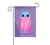 Graziosa bandiera da giardino con fantasma, rosa, viola, blu, gatto, 30 x 45 cm, verticale, double face, per fattoria, vacanze, decorazioni esterne
