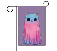 Graziosa bandiera da giardino con fantasma rosa, viola, blu, in iuta, per vacanze stagionali, su entrambi i lati, 30,5 x 45,7 cm