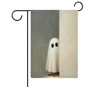 Graziosa bandiera da giardino con fantasma timido per Halloween, festa stagionale, in iuta, double face, per casa, cortile, bandiere, 30,5 x 45,7 cm