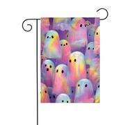 Graziosa bandiera da giardino con fantasmi arcobaleno 30 x 45 cm verticale su entrambi i lati per case coloniche decorazioni esterne bandiera cortile